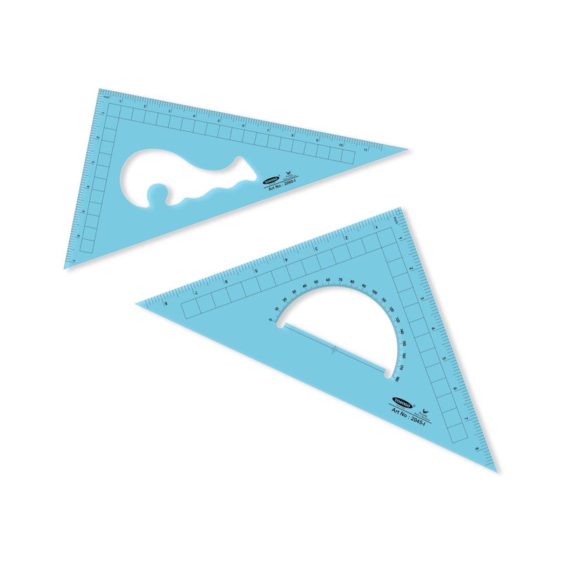 Yosogo Pack of 2 Large Transparent Triangle Ruler Set Square: 12 Inch- 30/60 Degree & 9 inch 45/90 Degree | Essential for School and Work use (Inch Scale) - Image 1